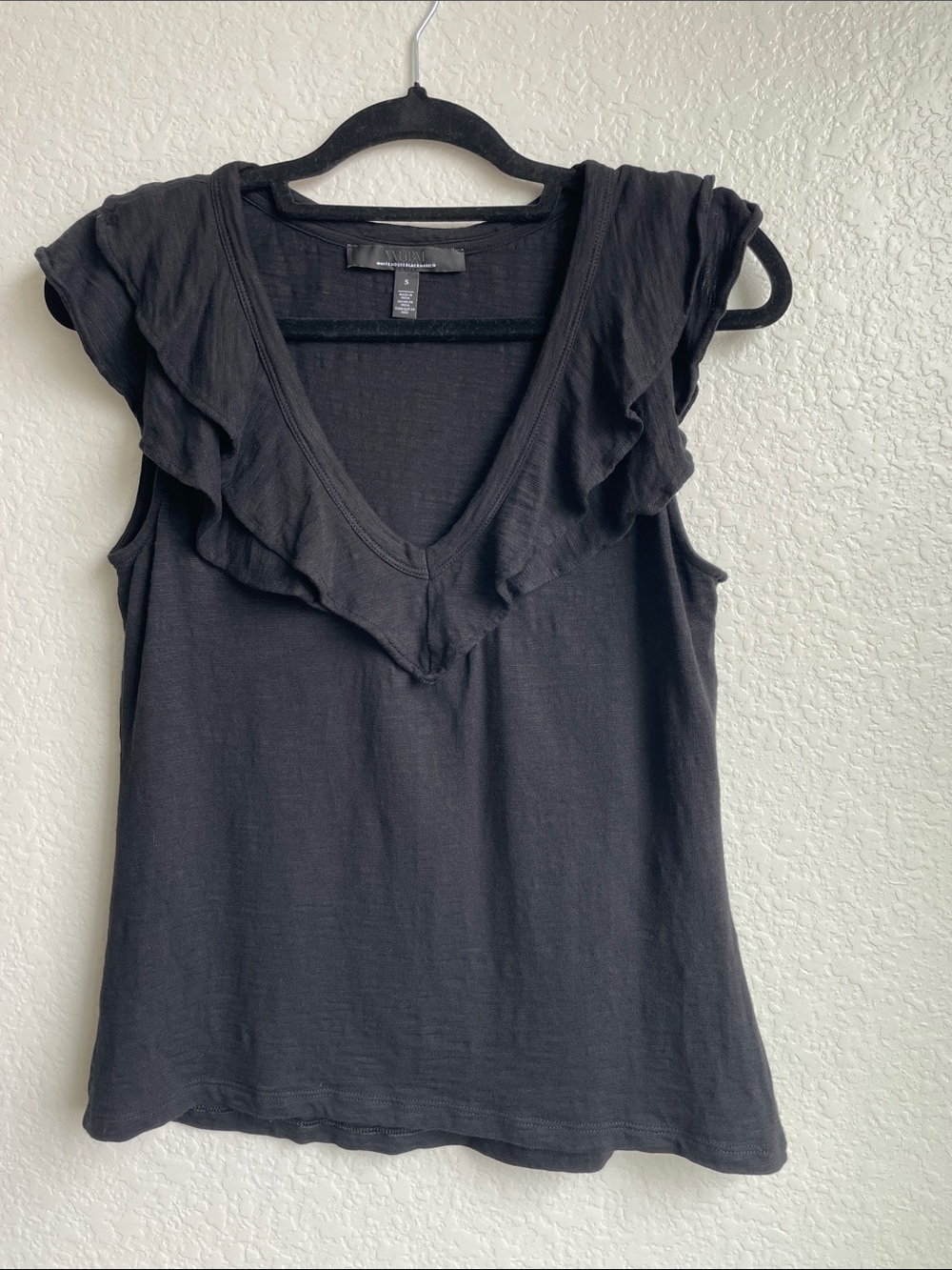 White House Black Market Black Ruffle V-Neck Sleeveless Tank • Small